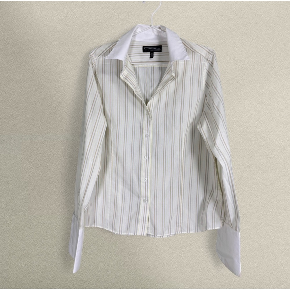 Office Siren Y2K‎ Lineage Striped Button-Up Shirt French Cuffs Women's 14